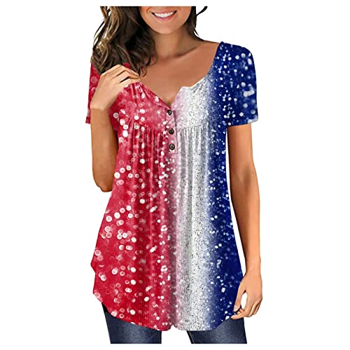 Women USA Shirts, Fashion Women's Independence Day Print Autumn and Winter Casual Round Neck Printed Short Sleeve Top
