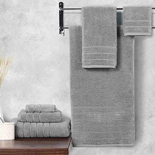 Image of Anne Klein 6-Piece Reverie Towel Set, 2 Bath Towels, 2 Hand Towels, 2 Wash Cloths, 100% Cotton, Light Grey