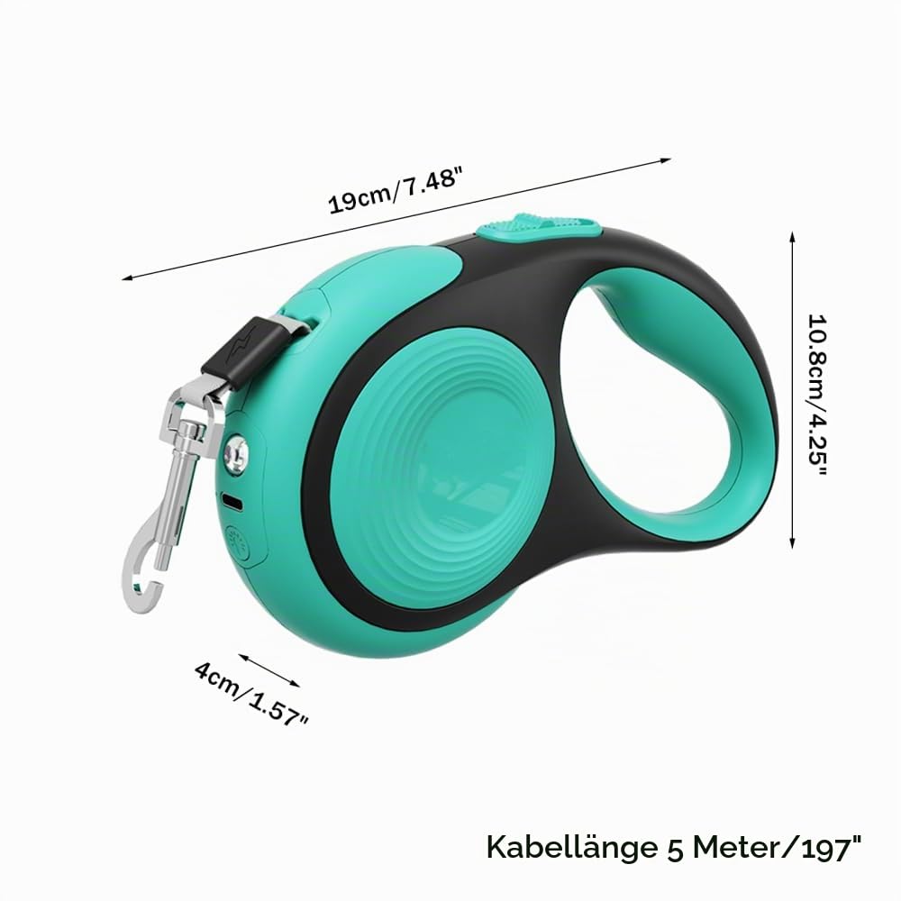 Einziehbare Hundeleine, 3/5 m, 30 kg, Robuste Hundeleine mit LED Taschenlampe, Einhandbremse Haustier Leine, Verwicklungsfreie Rollenleine für Kleine und Mittelgroße Hunde