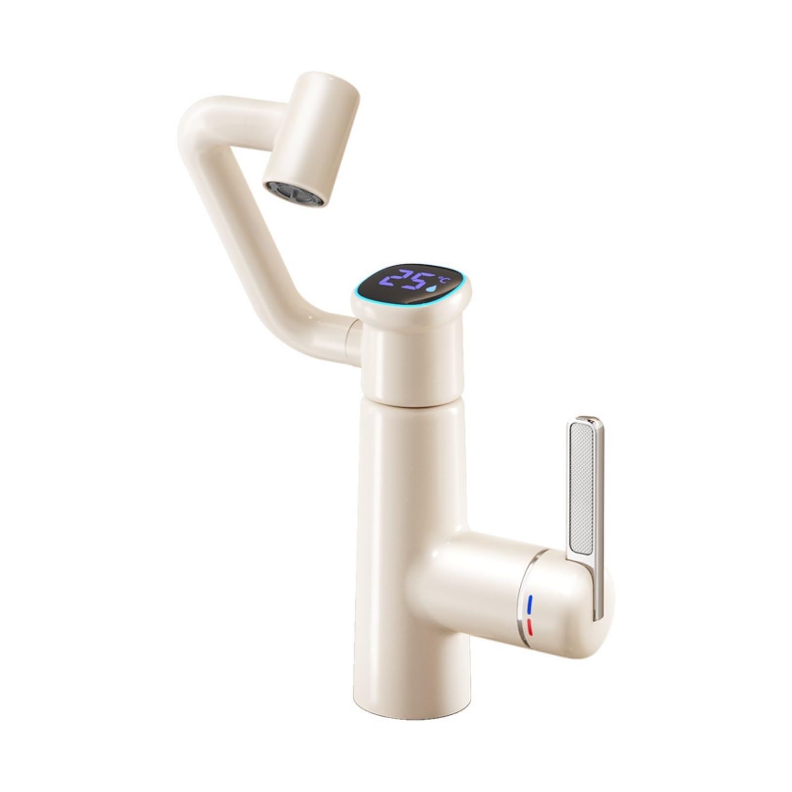 White Bathroom Sink Faucet with LED Display, Pull Out Hot Cold Mixer Tap, Splash-Free Basin Valve,Safe and Reliable(Groen)