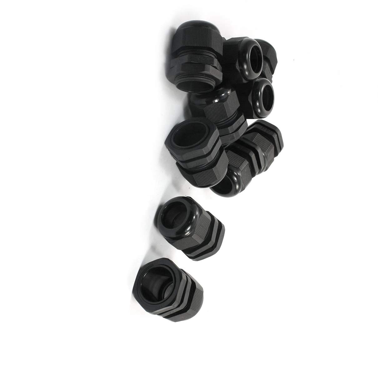 Aexit 10 PCS Fasteners PG25 30mm Thread Black Plastic Waterproof Cable Biscuits & Plugs Gland 16-21mm