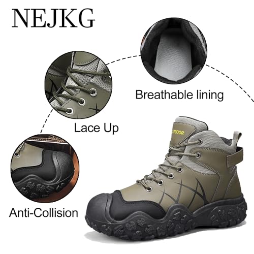 Men's Leather Outdoor Platform Hiking Boots Comfort Breathable Anti-Collision Lug Sole Trail Ankle Boots Lightweight Non Slip Hunting Trekking Boots3