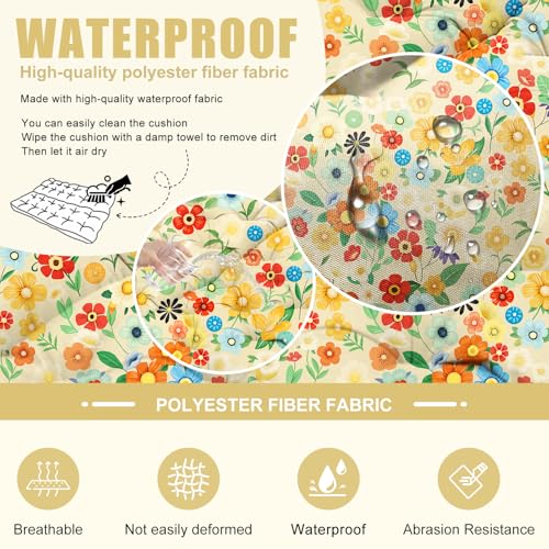 Image of Porch Swing Cushions Outdoor 40 inch x 40 Waterproof Swing Cushions 3 Seater Replacement with Backrest & 8 Ties 5 inch Thick Bench Swing Cushions for Outdoor Furniture Patio(Floral Pattern)
