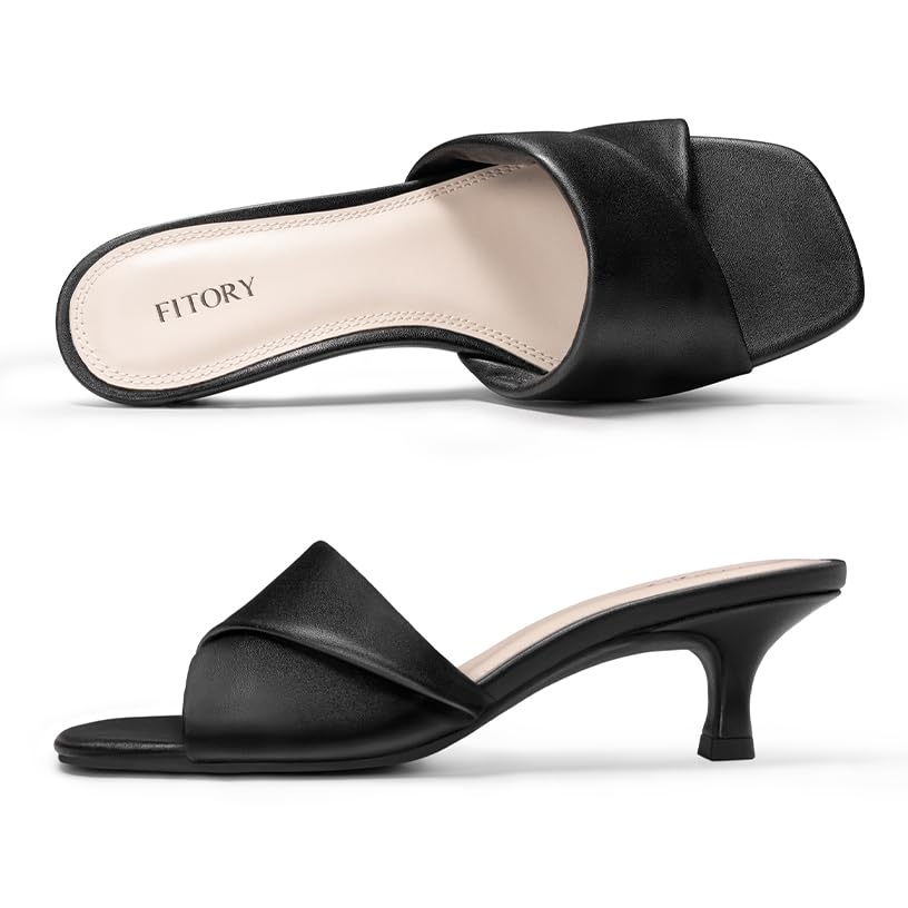 Image of FITORY Women's Cross Band Kitten Heel Sandals,Comfortable Square Open Toe,Dressy Low Heel Sandals Size 6-11