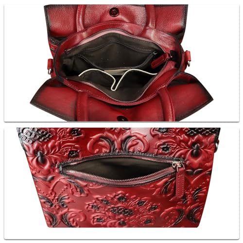 Image of Genuine Leather Satchel for Women Top Handle Handbag Handmade Embossed Vintage Satchel Crossbody Handbags Purse Bag