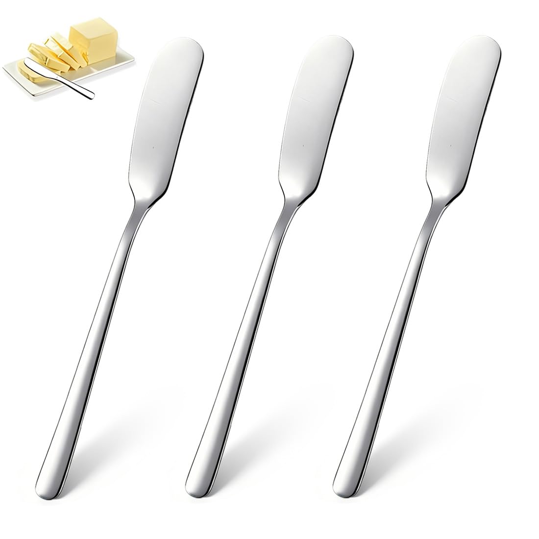 3 Piezas Cuchillo de Mantequilla de Acero Inoxidable, Cuchillo para Untar Mantequilla, Espátula para Mantequilla, Para Cocina, Panadería y Mesa
