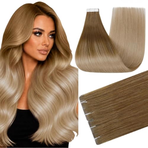 Full Shine Invisible Tape In Hair Extensions, Chestnut Blonde 16 Inch
