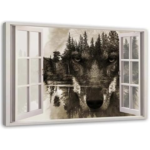 Wolf in a Window Canvas Wall Art - Canvas Wall Art for Bedroom & Living Room