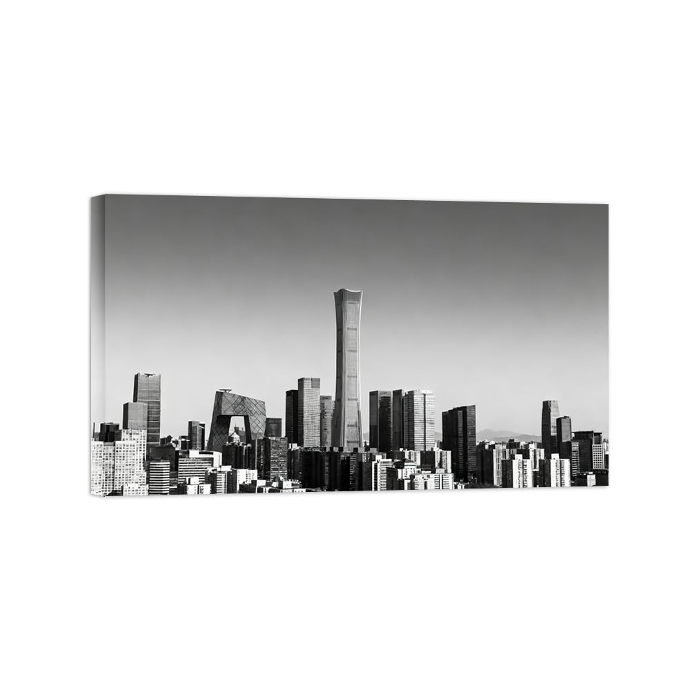 OZPWBVY City Buildings Black White Landscape Wall Art Prints 30x50cm Framed