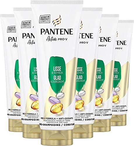 Pantene Active Pro-V Lisse & Soyeux, Après-shampoing au complexe protecteur à la kératine, Lot de 6x200 ml