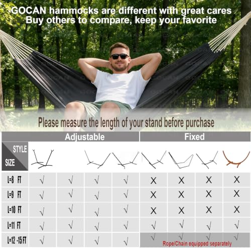 Image of GOCAN Hammock Outdoor 2 People 220x150cm Total Length 330cm Load 300kg Canvas Cotton Hammock for Garden Indoor Children Balcony Dark Gray XXL
