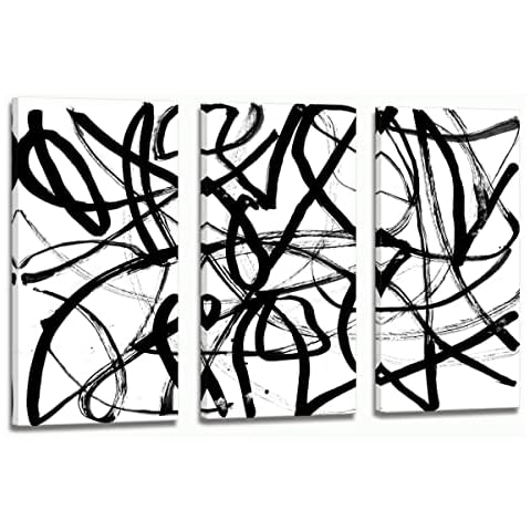 Black and White Wall Art - Large Size Modern Abstract Canvas Wall Art for Living Room Canvas Print Black and White Bedroom Decor Black and White Pictures for Wall Decor Wrapped 16x32inches x3pcs Cover