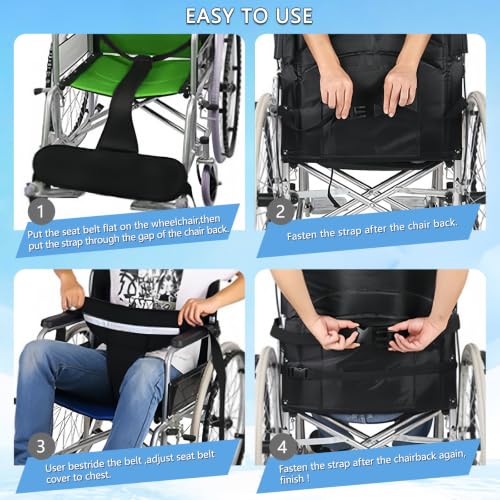 Image of Wheelchair Seatbelt,Wheelchair Harness for Adults,T-Shape Chair Waist Lap Strap with Easy Release Buckles,Suitable for Dementia Patients,Adults,The Elderly,Pregnant,Paralyzed(Black)