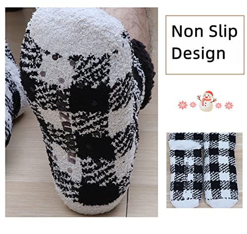 Men's Slipper Socks with Grips Non Slip Soft Fuzzy Cozy Fleece Lined Plaid Pattern Socks for Cold Winter4