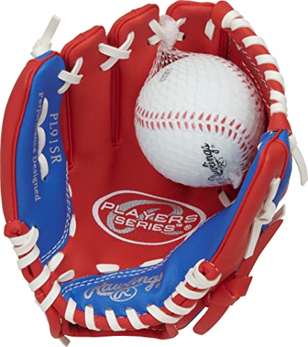 Rawlings Players Series 9" Youth Baseball Glove Left Hand Throw, Red/Blue #TOP2