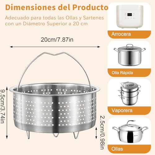 Miniatura 2 de Cesta De Vapor Acero Inoxidable 304 Con Mango, 20 Cm Vaporera Multiusos Para Cocinar Verduras, Frutas, Pescado, Huevos, Arroz Y Más, Compatible Con Ollas A Presión Y Vaporeras