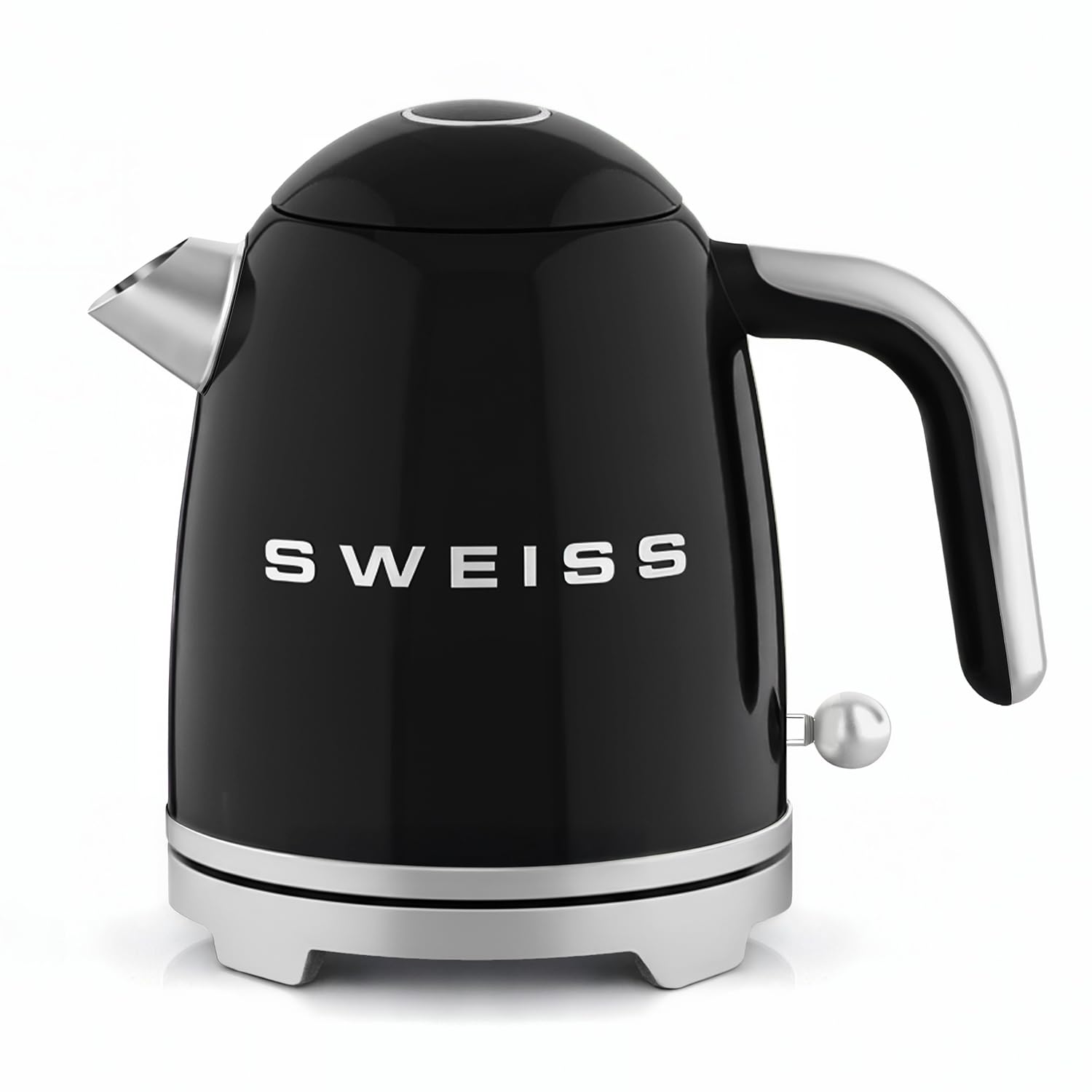 SWEISS Hervidor eléctrico vintage KTS9, 1 L, práctico y compacto, acero inoxidable, 1200 W, hervidor rápido, nivel de agua visible y graduado, apagado automático, base giratoria 360°