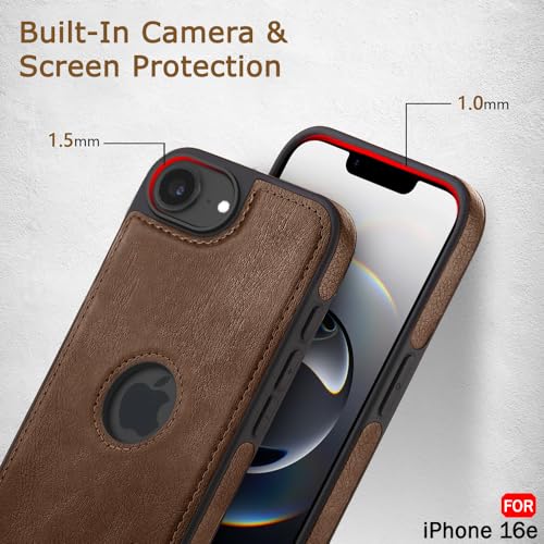 Image of TheGiftKart Genuine Leather Finish Back Cover Case for iPhone 16e | Shockproof Design | Raised Edges for Camera & Screen Protection | Stunning Minimalist Design Case Cover (Black Sides, Brown)
