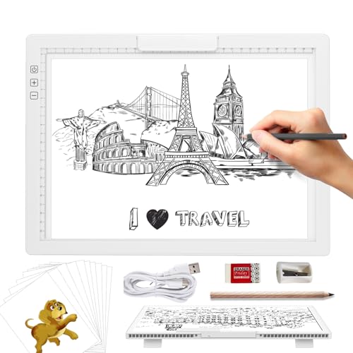 KOBAIBAN Wireless A4 LED Light Pad with Innovative Stand, Top Clip, Stepless/ 6-Level Dimmable Brightness Rechargeable tracing Light Box/Board for Cricut Weeding Vinyl, Diamond Painting, HTV (White)