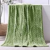 Whale Flotilla Flannel Fleece Throw Blanket for Couch, Soft Fluffy Velvet Sofa Blanket with Decorative Vintage Pattern for All Season, Warm and Lightweight, 50x60 Inch, Olive Green