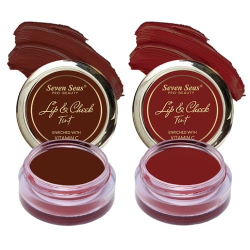 Image of Seven Seas Lips & Cheek Tint Combo Pack of 2 | Matte Natural Blush for Women | Lip Tint with Vitamin E | Nourishing Cheek Tint (Maroon, Fire Brick)