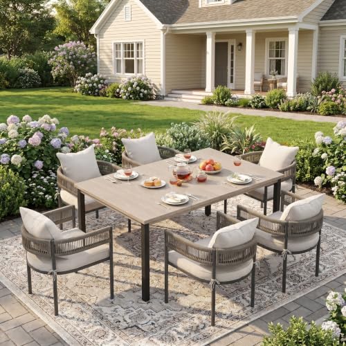Image of VICLLAX Patio Dining Set for 6-63 inch Rectangle Table & Cushioned Seats