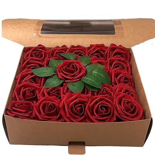 Estanofur State 50 Pièces Roses Artificielles, Faux Rose avec Feuille et Tige Ajustable, Fausses...