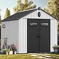 YITAHOME 8x10ft Outdoor Resin Storage Shed with Floor, 544 cuft Waterproof Garden Shed with Lockable Door, Windows & Vents, Plastic Tool Storage for Patio Furniture, Lawnmower, and Bike Storage, Gray