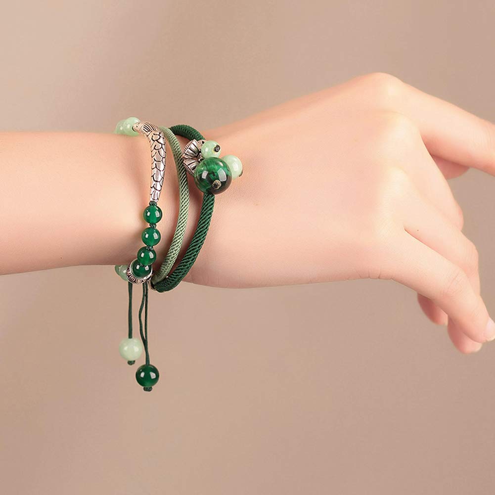 S925 - Braccialetto da donna in argento Sterling con perline multistrato, accessorio retrò nazionale a vento lavorato a mano