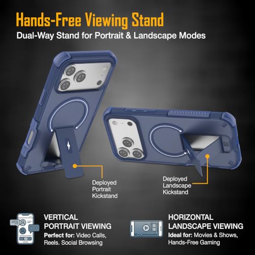 Image of ZAP CASE Matte Kickstand Case for iPhone 17 Pro Max | Magsafe Compatible | Premium Polycarbonate Back + Flexible TPU Bumper | Foldable Stand | Military-Grade Drop Protection | Anti-Fingerprint | Blue