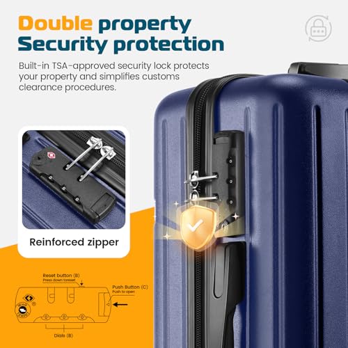 Image of Hoteel Luggage Sets 5 Piece (4-YEARS WARRANTY), ABS+PC Suitcases with Wheels and Side Hook, Hardshell 20 /24 /28 inch Luggage with Duffel Bag Travel Bag, Dark Blue