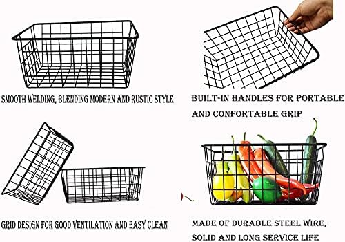 EVADOW 4 Pack Metal Wire Storage Baskets for Household Item Multipurpose Wire Baskets Organizer Bins for Home Office Desk Cabinet Shelf Storage - Black
