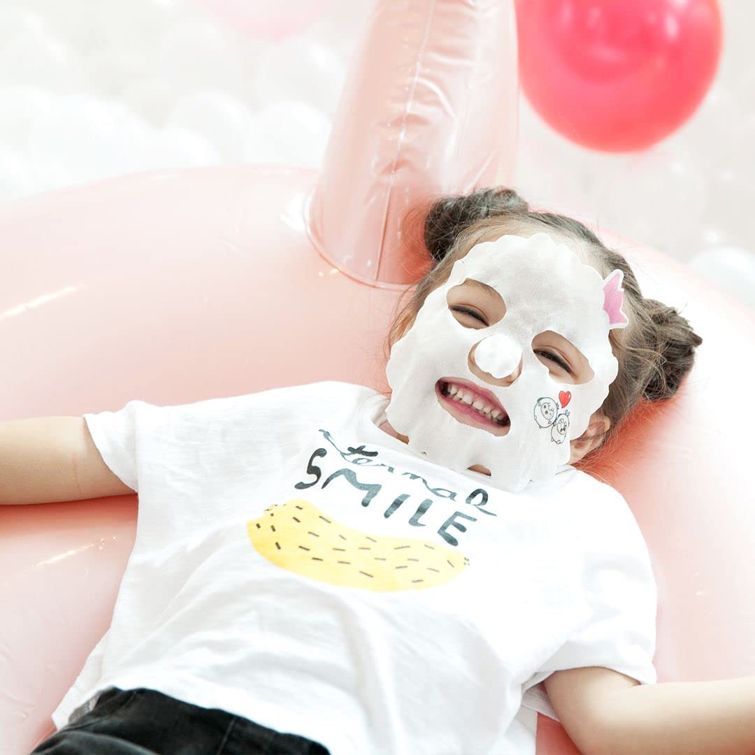 Puttisu Real Fruit Facial Mask Sheet for Kids, Children - Made with 100% Cotton, Moisturize, Sooths and Hydrates Skin (Strawberry- Pack of 14)