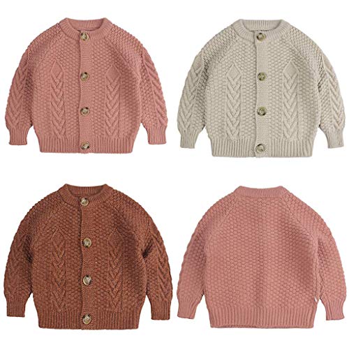Toddler Kids Boys Girls Cardigan Sweaters Baby Button Solid Color Long Sleeve Cable Knit (Beige, 5-6 Years)3