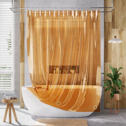 Image of AmazerBath Shower Curtain Liner, 72x72 Transparent Orange Shower Liner, Lightweight Plastic Shower Curtain Liners, Cute Waterproof Shower Liner for Bathroom with 3 Magnets and 12 Grommet Holes