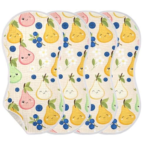 xigua Cute Pear Muslin Baby Burp Cloths Set of 2, Super Soft & Absorbent Burping Rags, Cotton Burp Clothes Shower Gift for Newborn, Baby Girls and Boys3