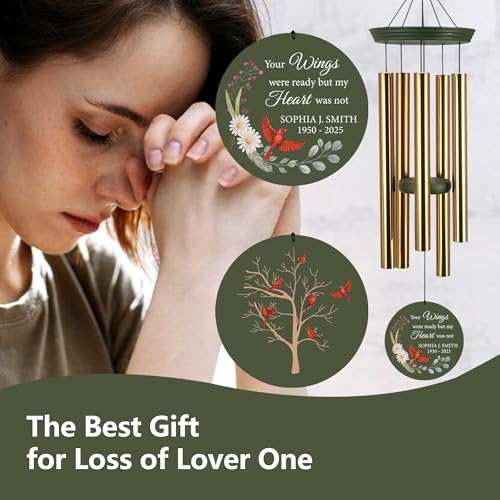 Image of ASTARIN Personalized Large Deep Tone Cardinal Wind Chimes, Customized Memorial Gifts for Loss of Lover /Sister /Friend, Sympathy Gift Wind Chime for Condolences Remembrance(Produced in Texas)