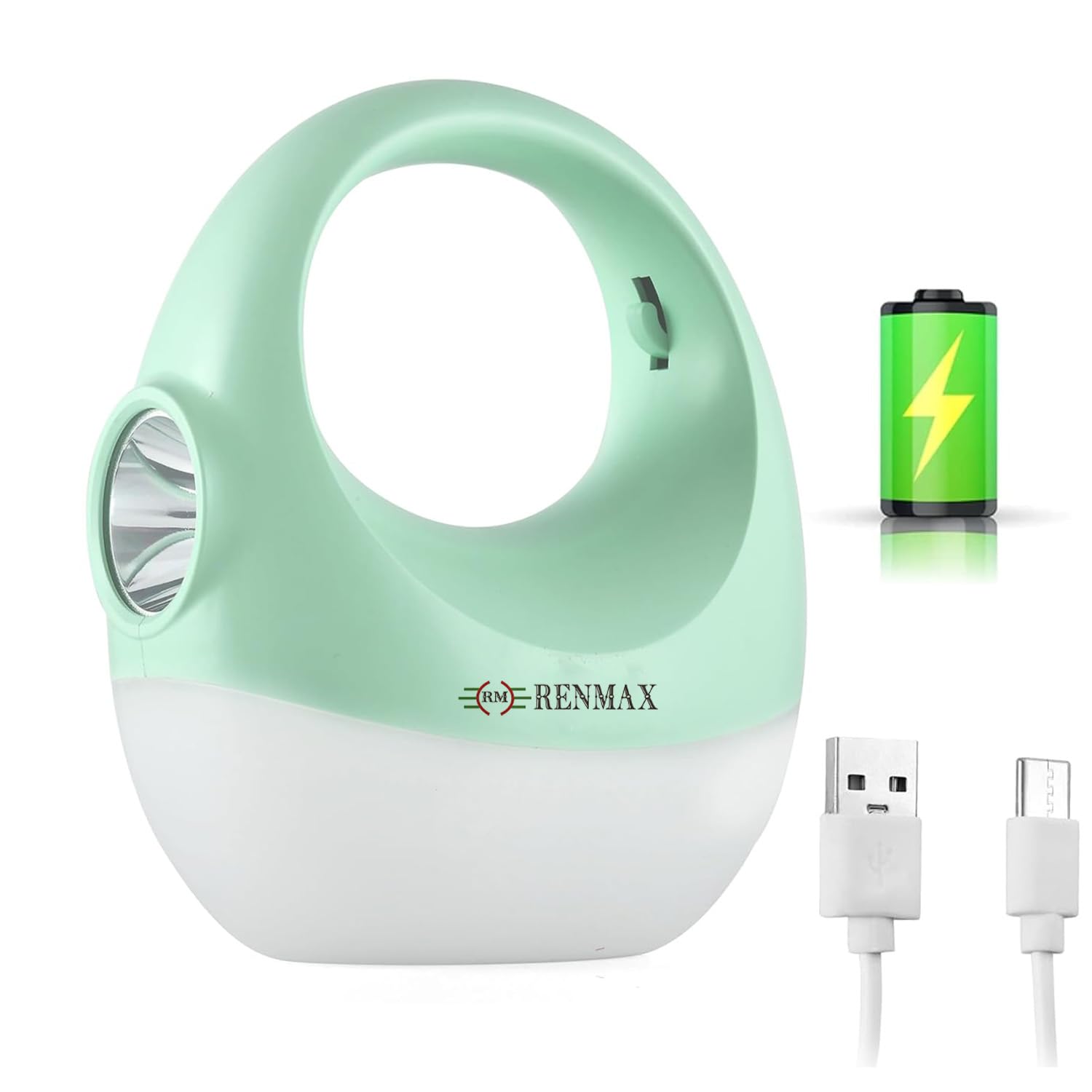RENMAX Rechargeable Camping Lamp LED Portable Emergency Lantern Torch Light Dual SOS Blinker ABS Plastic - 1Pc