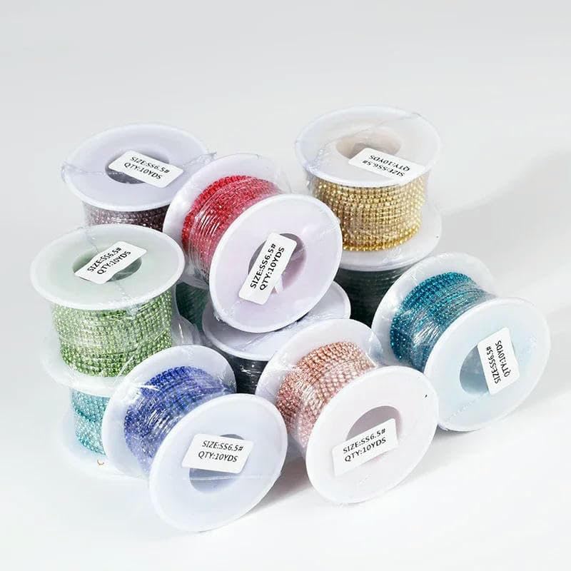SS6-SS12 Ausgefallene Strasskette, Kleidung, bunte Klaue mit dichtem Glas-Strass-Becherkettenbesatz für DIY-Zubehör, Helllila, SS12 (3,0 mm), 9,1 m