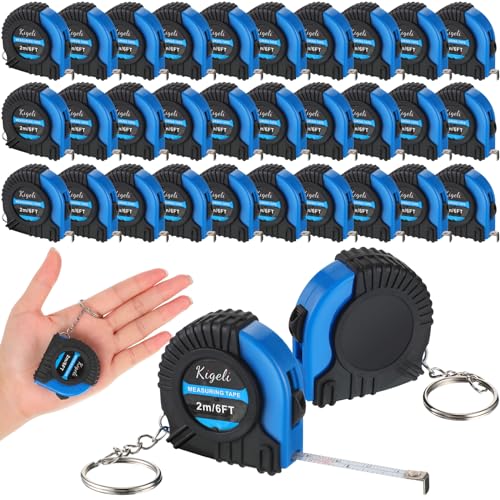 Kigeli 50 Pcs 6ft/2 Meter Mini Measuring Tape Keychains Small Measure Keychain Bulk Set Functional Mini Retractable Measuring Tape Keychains with Slide Lock for Engineer Crafter(Blue)
