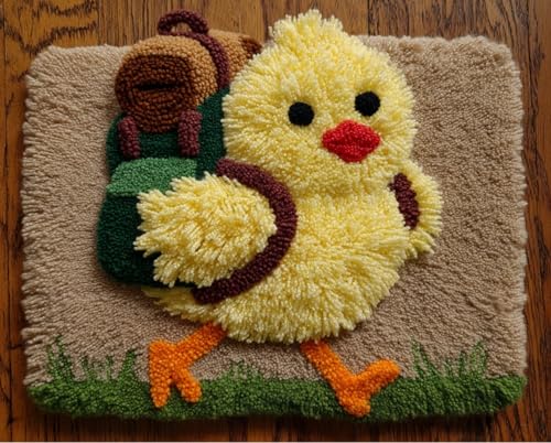 Wallphantom DIY Kit Alfombra Gancho De Pestillo,Chica con mochila escolar,Kit De Ganchillo Para Principiantes,Fabricación De Alfombras,Needlework Crafts Rug for Home Decor,90x120cm