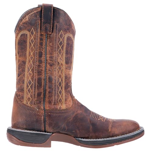 Laredo Mens Bennett Distressed Embroidered Square Toe Pull On Casual Boots Mid Calf - Brown