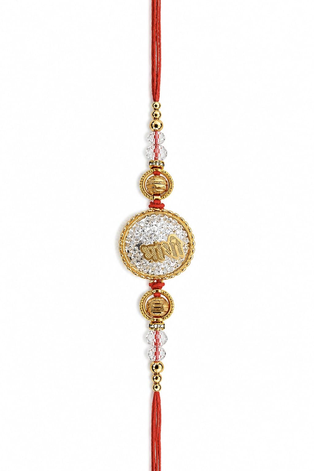 Premium Ad Rakhi with Crystal Beads on Red Thread-image-1