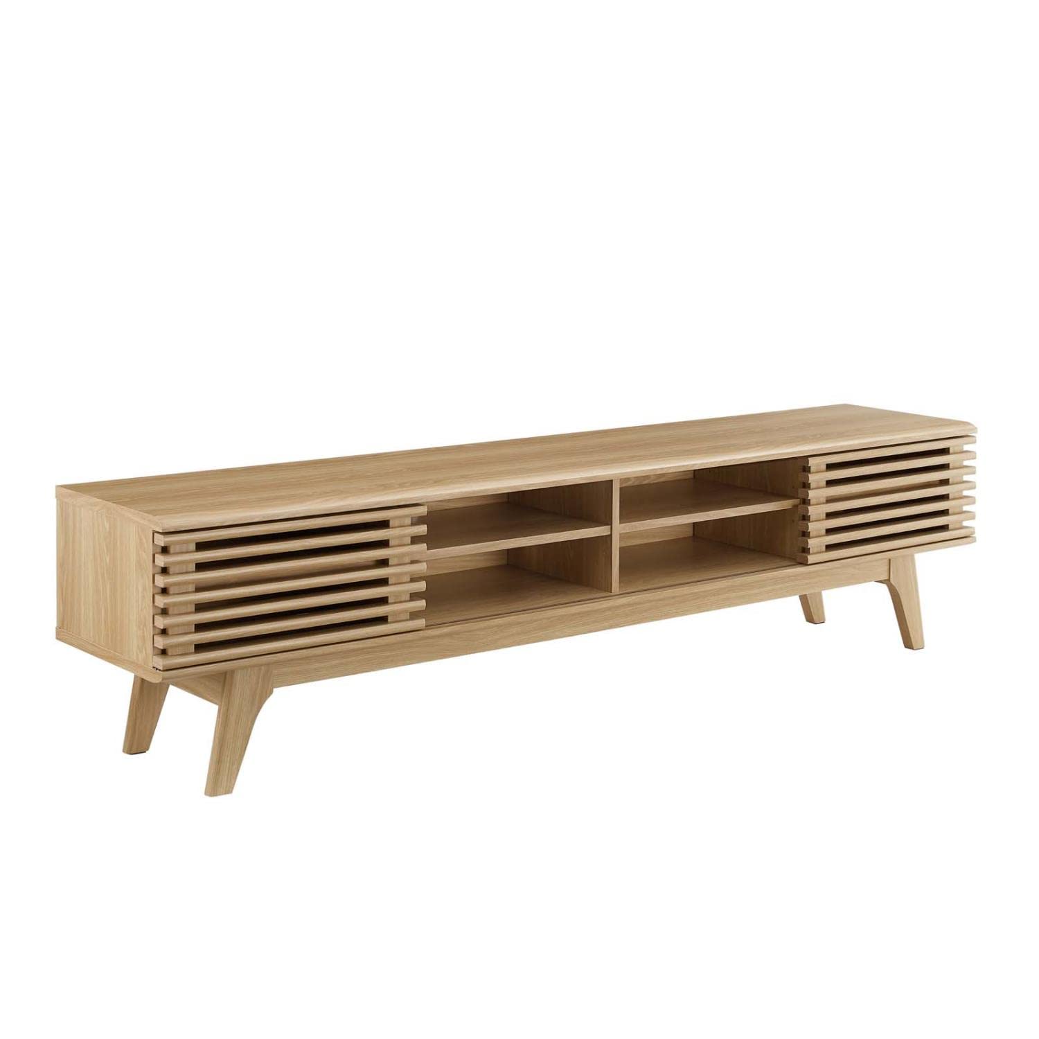 Render Mid-Century Modern Low Profile 70 Inch Media Console TV Stand in Oak, 70"