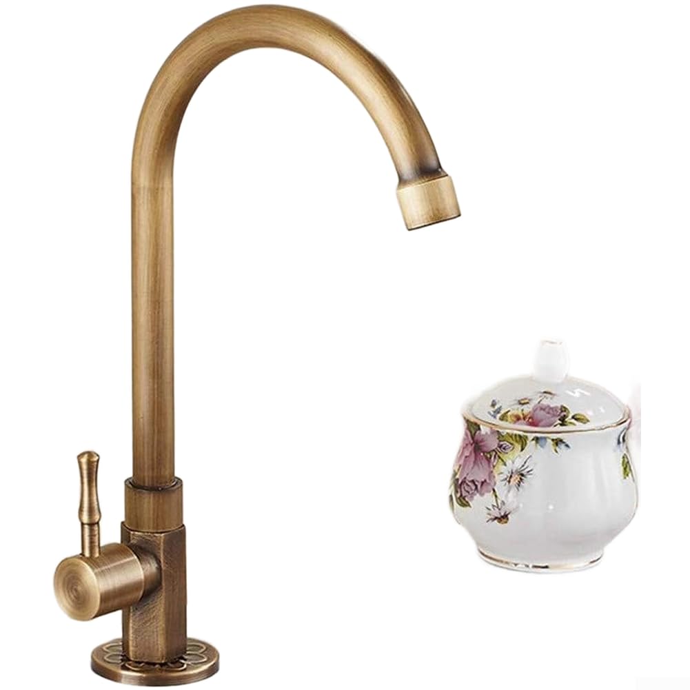 Antique Copper Single Cold Water Faucet With 360 Degree Rotating Spout Vertical Mount Brass Basin Tap For Outdoor Garden And Vintage Bathroom Sink Settings Long Lasting Performance