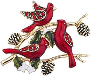 Lux Accessories Holiday Christmas Xmas Red Bird Cardinal Rhinestone Brooch Pin