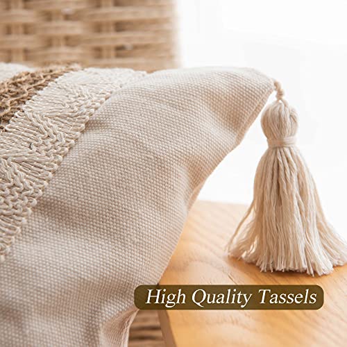Wovenfarmhouseaccentdecorativethrowpillowcoversforcouchsofa18x18inchdecorativebohoneutralpillowcushionwithtasselsforlivingroomnaturalbeigesinglestripe  Urban Country Home Decor Woven farmhouse accent decorative throw pillow covers for couch sofa 18 x 18 inch decorative boho neutral pillow cushion with tassels for living room natural beige single stripe  urban country home decor