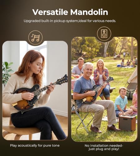 Image of Vangoa Mandolin Instrument F Style Acoustic Electric Mandolin Musical Instrument Spruce Top 8 String for Beginners, Adults, Sunburst