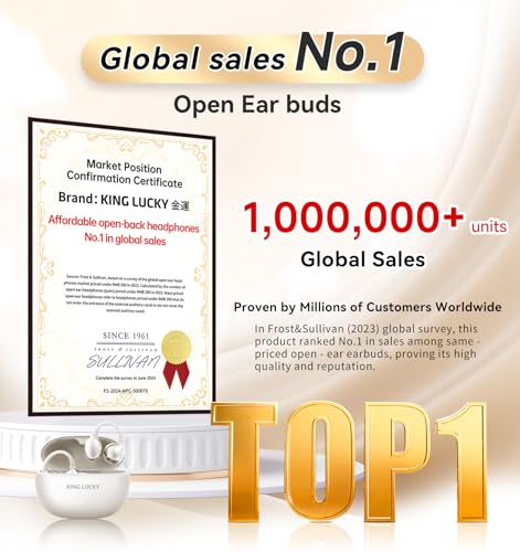 Image of King Lucky Open Ear Earbuds Clip-On Bluetooth 6.0 Wireless Headphones with Mic, 50H Playtime, ENC Clear Calls, IPX5 Waterproof, Comfortable for Small Ears Sports Gaming (Pearl White, Standard)