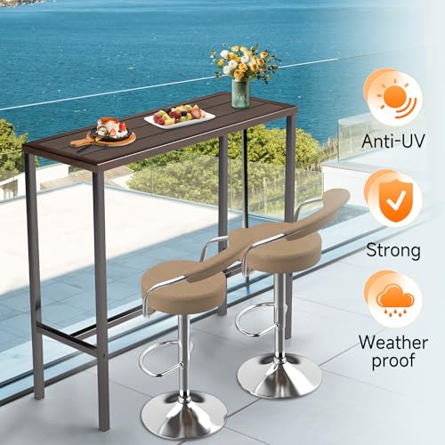 Rengue RG-OBT01 37.6'' Pub Height Bar Table, Rectangle Narrow Counter Outdoor Counter Heith Bar Table With 110Lb Wood-Like Metal Tabletop For Hot Tub, Garden, Balcony, Poolside, Indoor, Backyard, Patio thumb #4